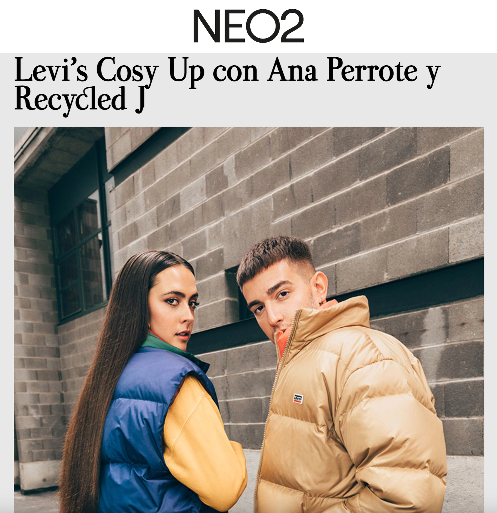 Ana Perrote and Recycled J photographed for Levi’s Cosy Up campaign featured in NEO2 styled by Júlia Puñet