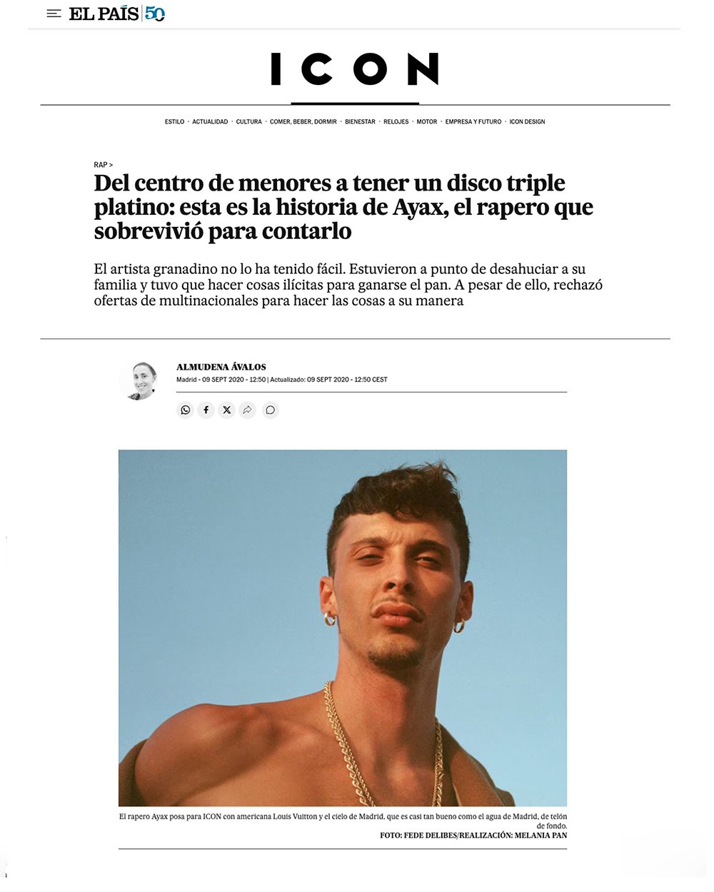 Editorial portrait of Ayax for ICON El País photographed by Fede Delibes styled by Júlia Puñet